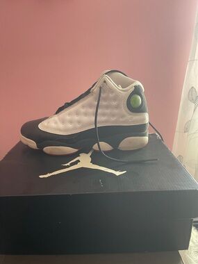 Jordan Retro High Top Black White with Green Hologram Accent